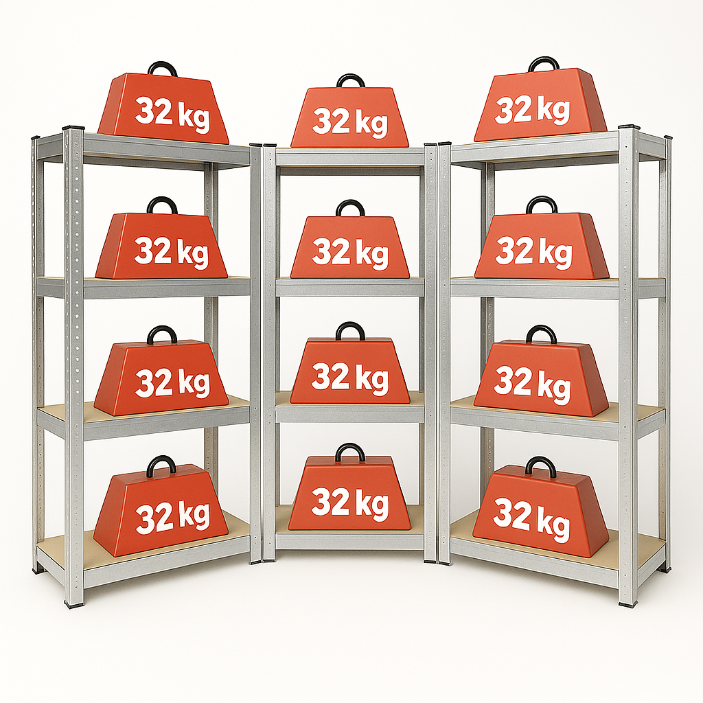 Triple étagère d'angle 4 niveaux - 150 x 30 x 140 - charge max 1560 kg - 30 cm - Gris - 4