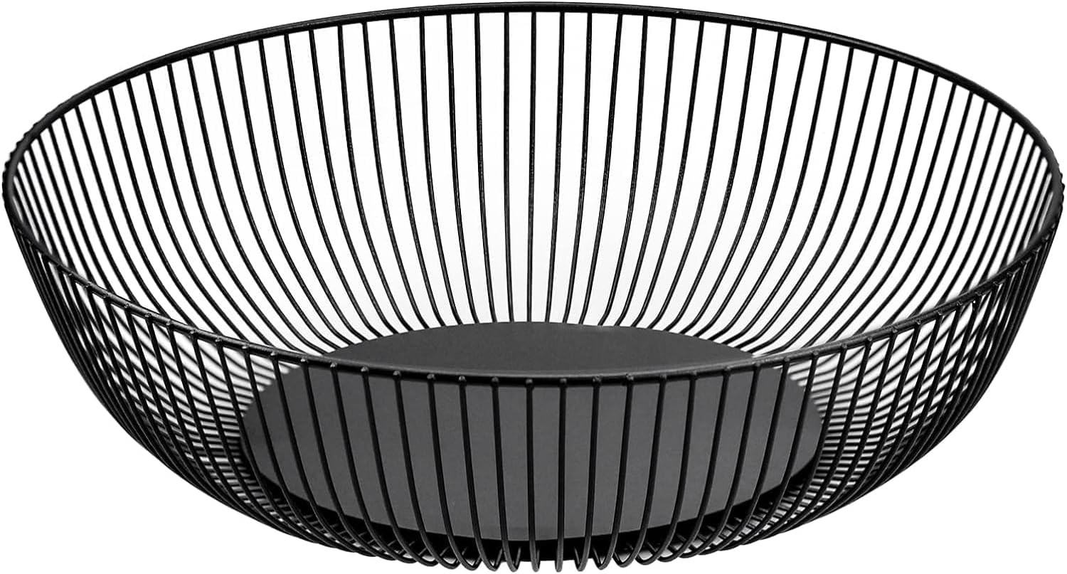 Kosz na owoce - druciany - czarny, 28 x 7,5 cm - metalowy - zaokrąglony kształt - ażurowe miejsce do przechowywania - na warzywa, owoce, pieczywo