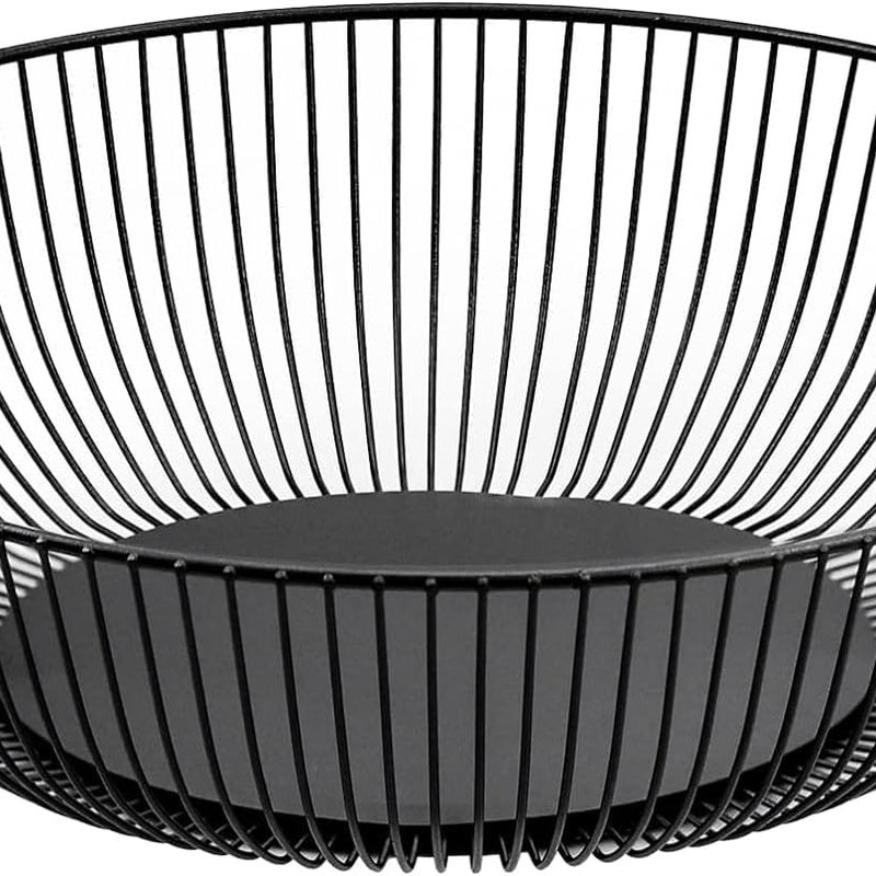 Kosz na owoce - druciany - czarny, 28 x 7,5 cm - metalowy - zaokrąglony kształt - ażurowe miejsce do przechowywania - na warzywa, owoce, pieczywo