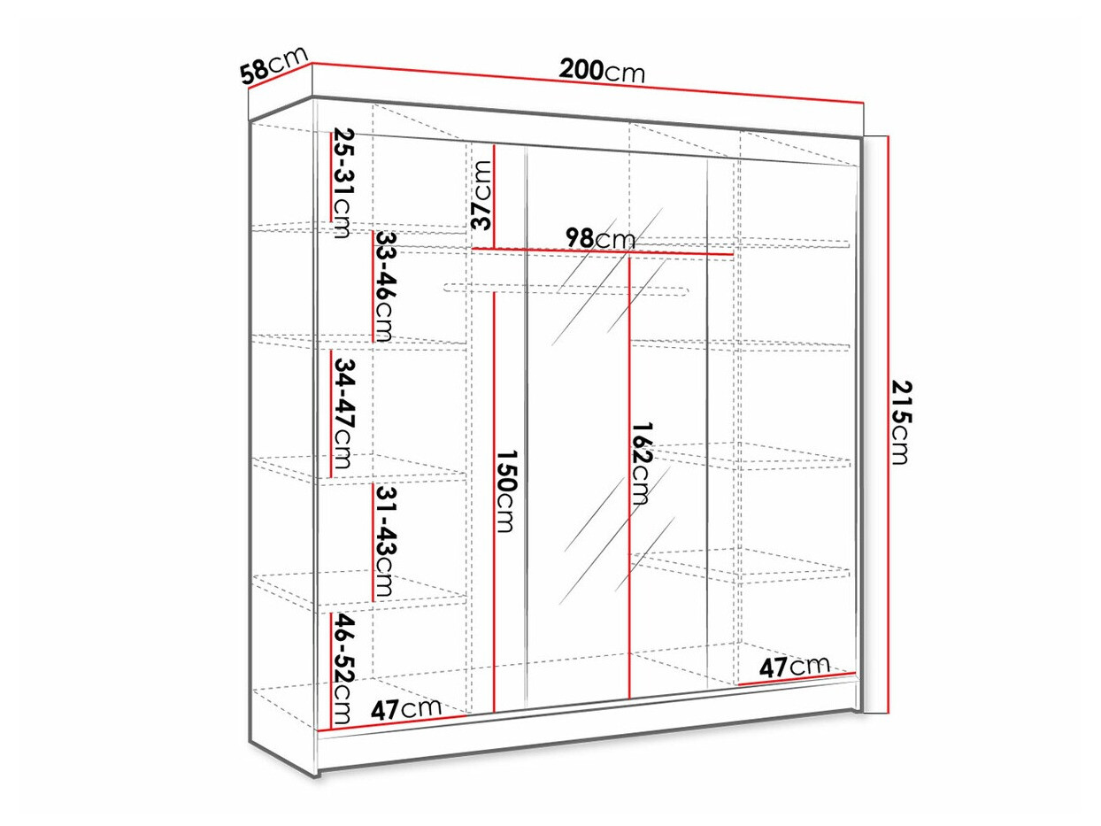 Armadio Closico 158, Bianco, 215x200x58cm, Porte armadi: Scorrevoli, Numero di ripiani: 9.00 - 4