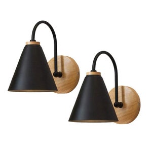 Comely Lot De 2 Appliques Murales Vintage Noir - Lampe Murale Orientable Métal Et Bois Pour Salon Et Chambre