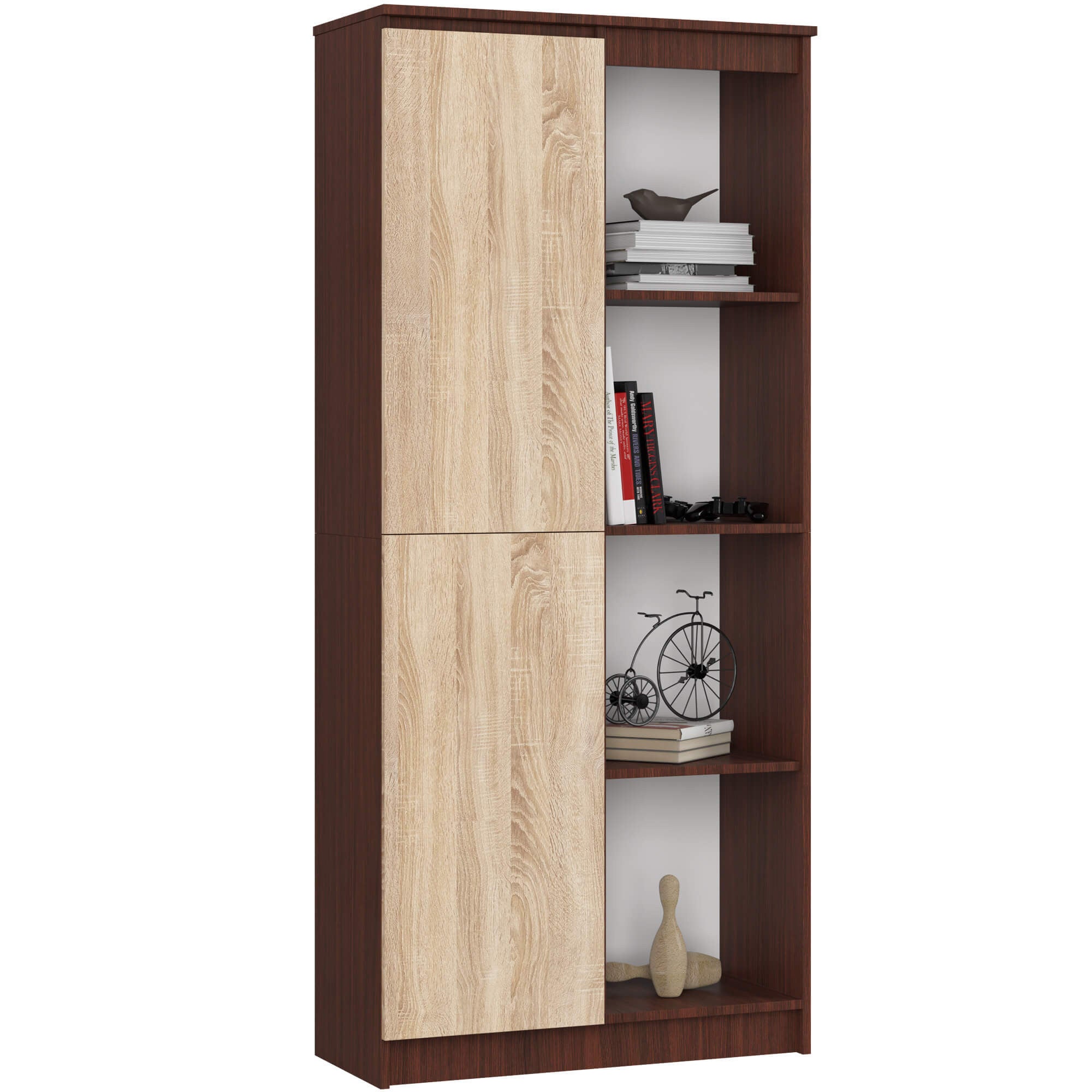 Regał AKORD R80 Wenge 80 cm 1 drzwi kolor Dąb Sonoma mat 8 półek 80x35x180 cm