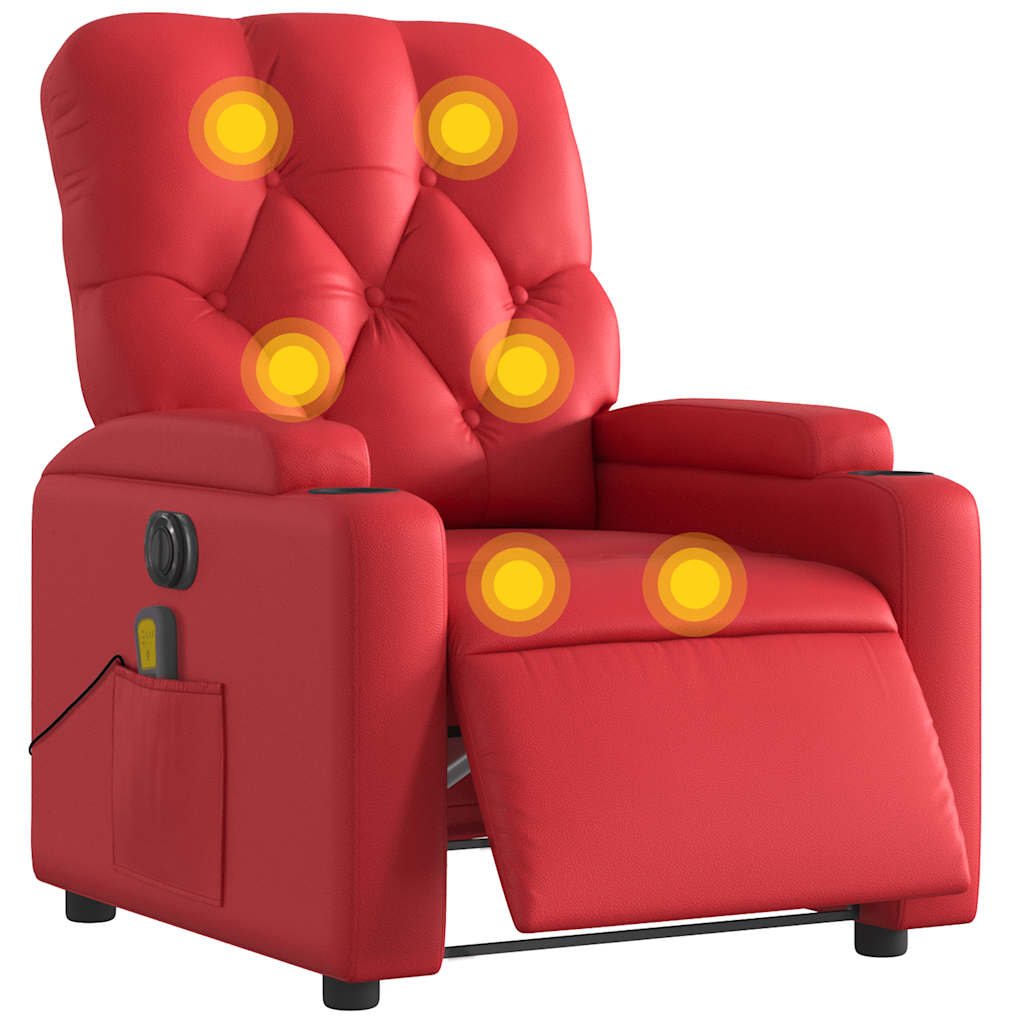 Sillón de masaje reclinable eléctrico de cuero artificial rojo vidaXL - 9