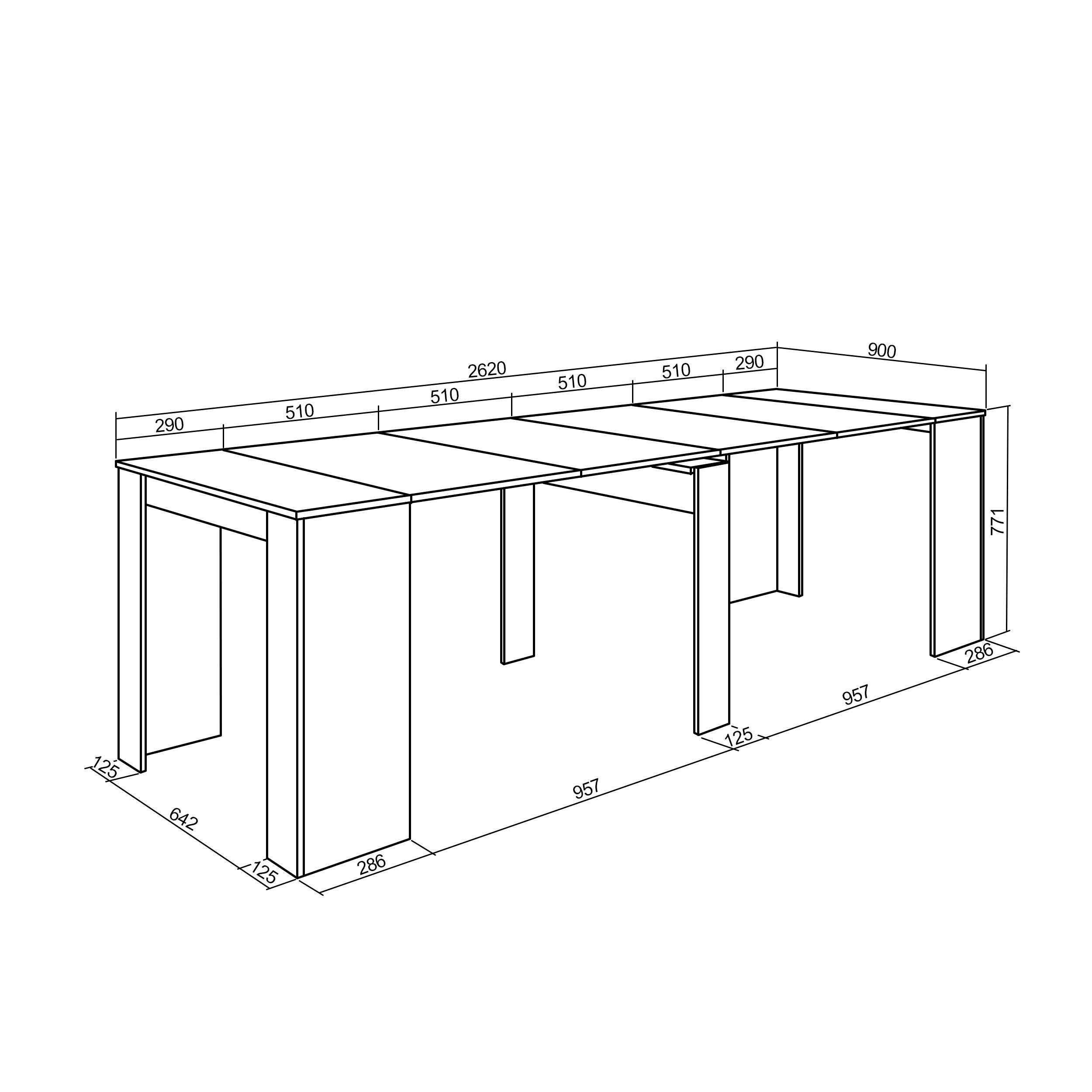Mesa Consola extensible, 262x90x77cm, Para 12 comensales, Comedor y cocina, Blanco - 5