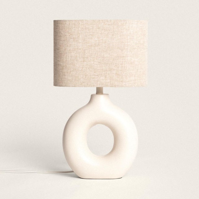 Lámpara de Mesa Cerámica y Tela Memphis, Beige, Cerámica,Tela, E27, IP20, 430 mm x 260 mm x 35 mm Céramique,Tissu