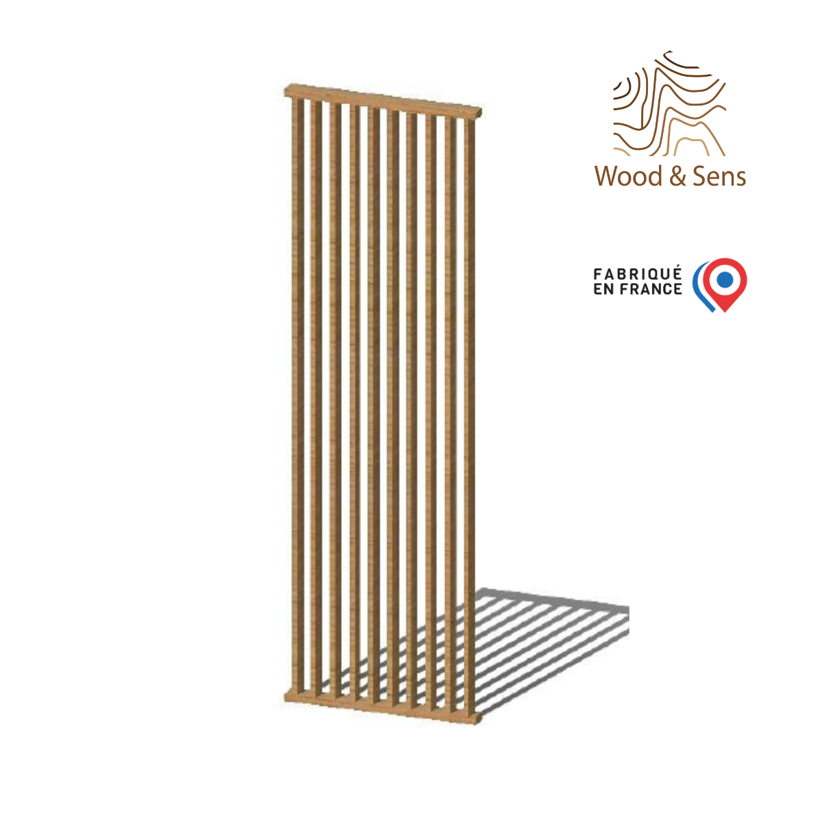 Cloison de séparation claustra droit chêne, H.2,54 m x l.80 cm, P.7,5 cm - 3