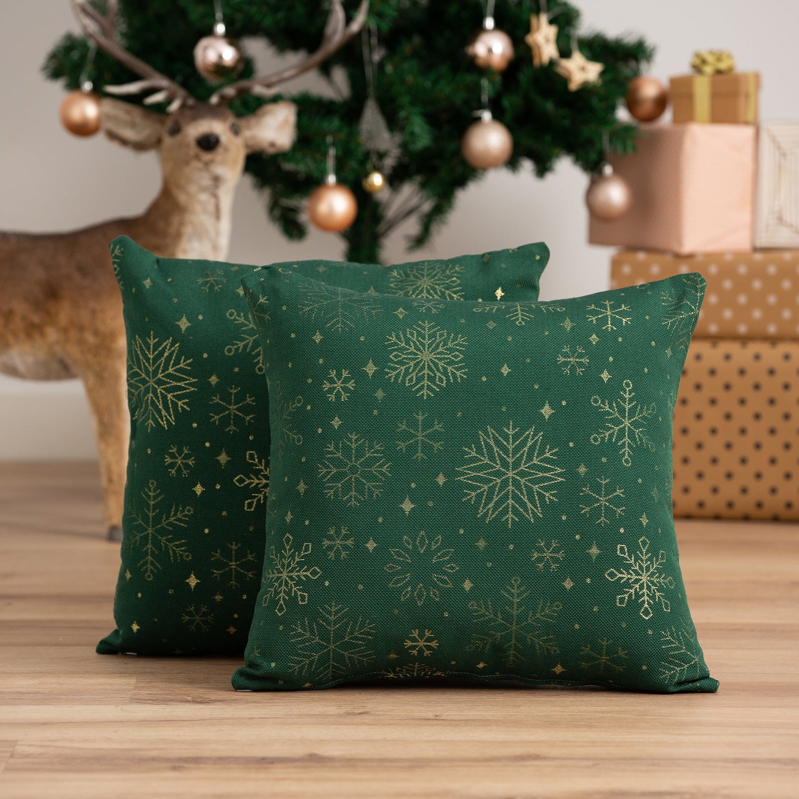 Set 2 federe per cuscino natalizi in cotone jacquard verde 45x45 cm - Sparkle - 2