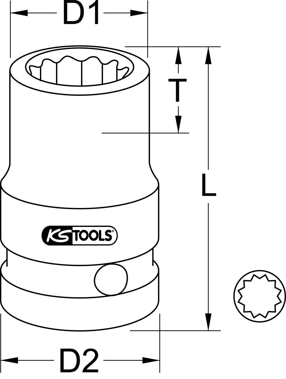 Bussola Poligonale KS Tools 11/16 - Corta, Per Avvitatori, 1/2