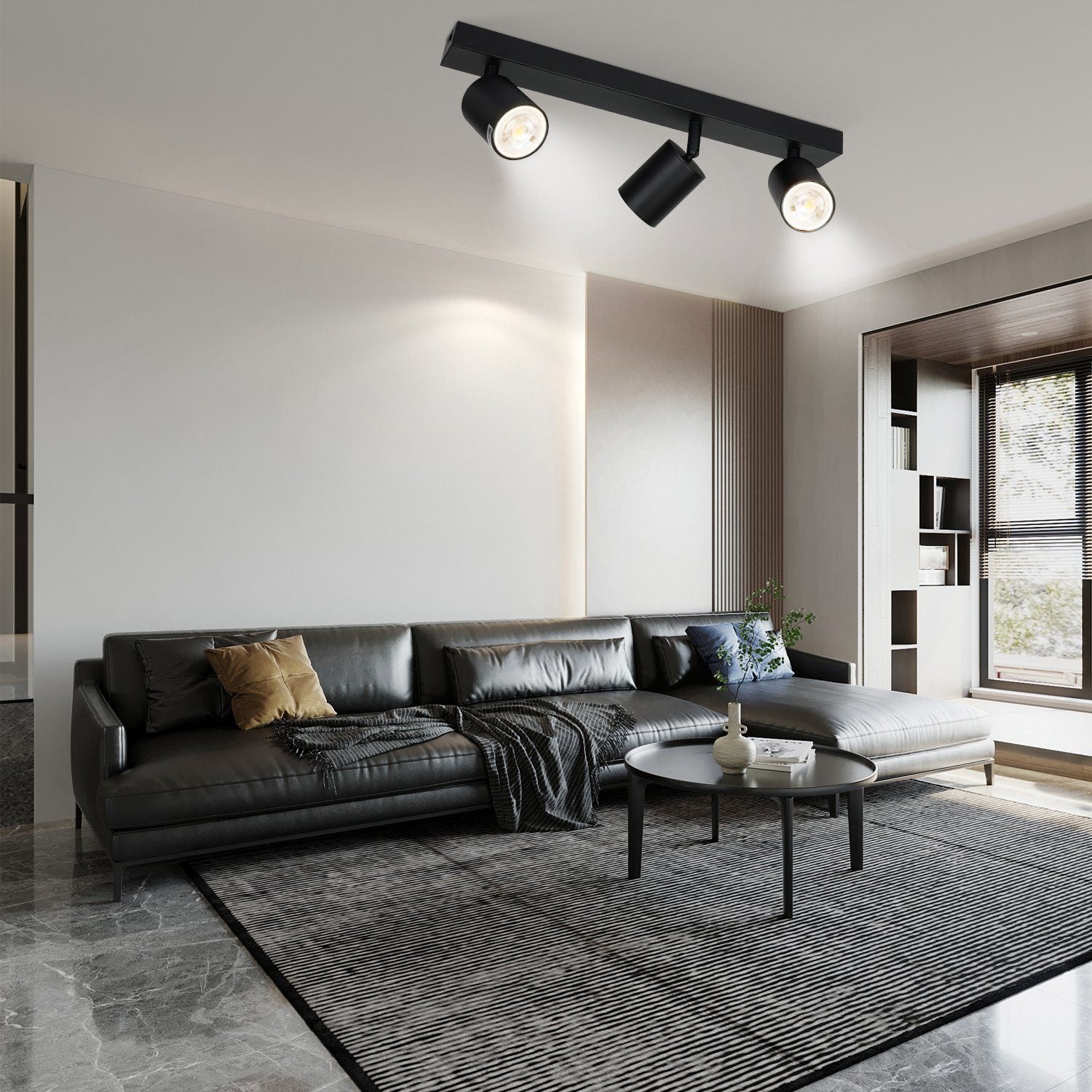 NETTLIFE 3 focos máx.25w LED Candeeiro de teto preto GU10 Candeeiro de moderno giratório de 350° Candeeiro de parede industrial para sala de estar, - 3