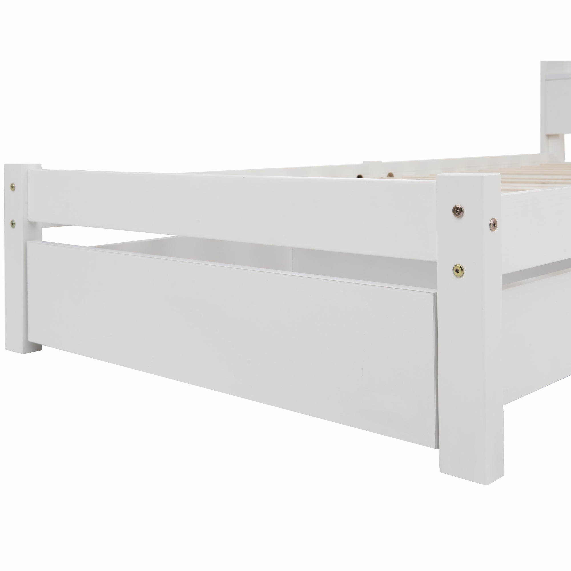 Lit Adulte Double 140x200 cm - Tiroir - Compartiments de Rangement - Sommier à Lattes - Blanc (Sans Matelas) - 9