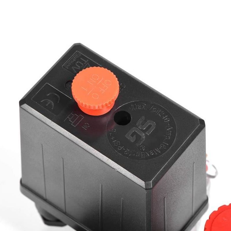 Válvula de pressostato para compressor de ar com reguladores de pressão e manômetro - Versão de quatro furos - 7