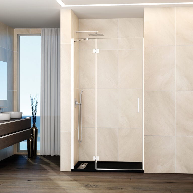 Paravan frontal GLASS panou fix + ușă batantă închidere magnetică 95 cm (92-95; 25+70) alb