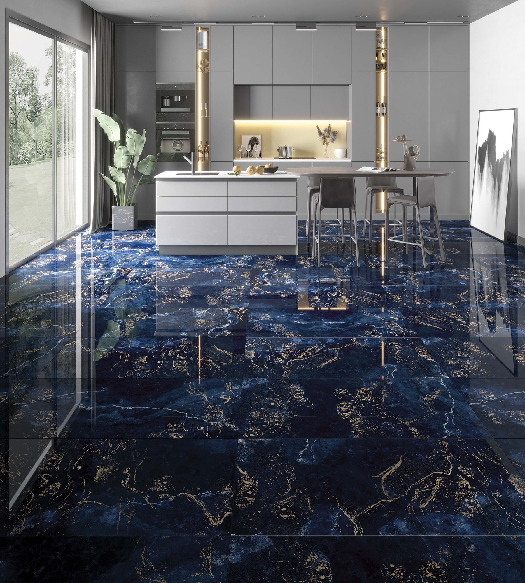 Carrelage sol / mur effet marbre bleu nuit FORTUNA l.60 x L.120 cm Brillant LIMCARO - 5