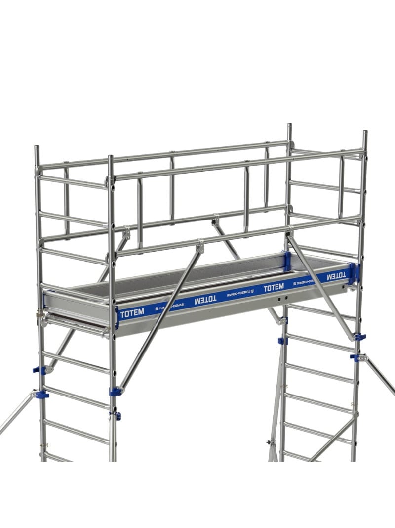 TUBESCA-Comabi - Échafaudage roulant aluminium Totem 2 – Garde-corps monoblocs – Longueur 1,80 / 2,50 m - Hauteur de plateau 5,85 m - L 2,50 x l 0,9 m - 2