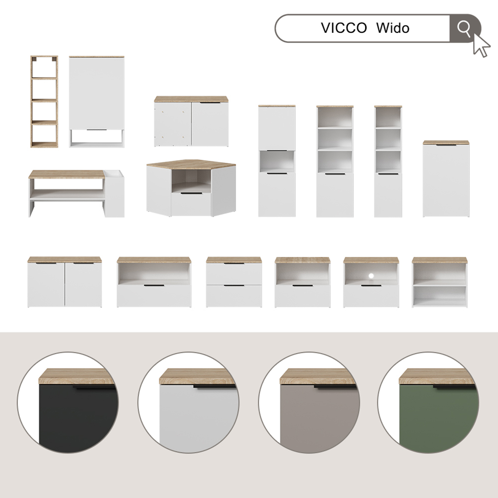 Vicco Commode Wido, Blanc/Sonoma, 60x50cm avec 2 tiroirs - 9
