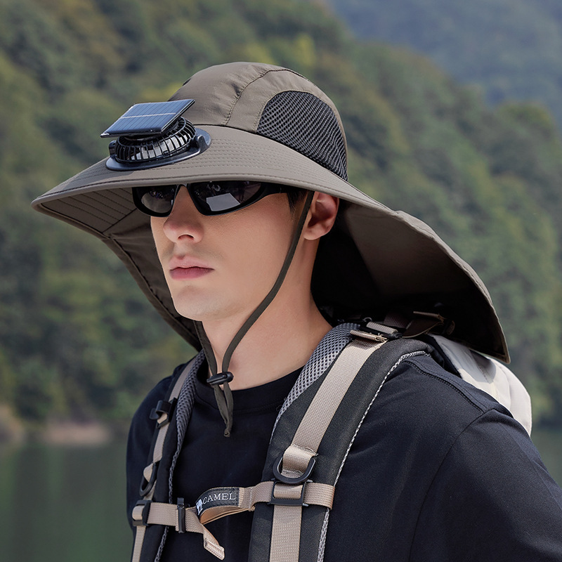 Kapelusz z wentylatorem solarnym, kapelusz przeciwsłoneczny z szerokim rondem i wentylatorem solarnym, ładowany przez USB, odpinany kapelusz wędkarski