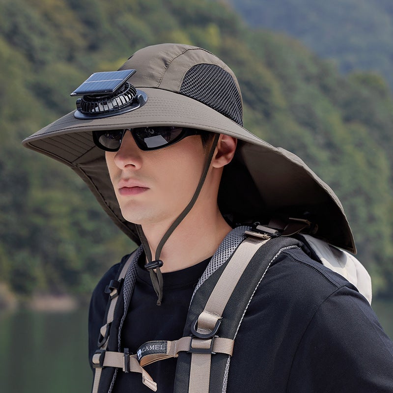 Kapelusz z wentylatorem solarnym, kapelusz przeciwsłoneczny z szerokim rondem i wentylatorem solarnym, ładowany przez USB, odpinany kapelusz wędkarski