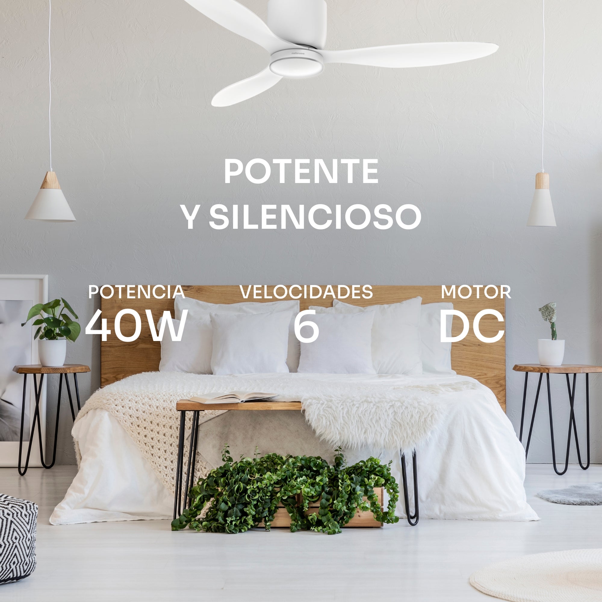 Mellerware - Ventilateur de plafond Brizy Bright Minimal 40W | 6 vitesses | Ultra silencieux | 3 pales Ø132 cm | Fonction été/hiver | LED - 2