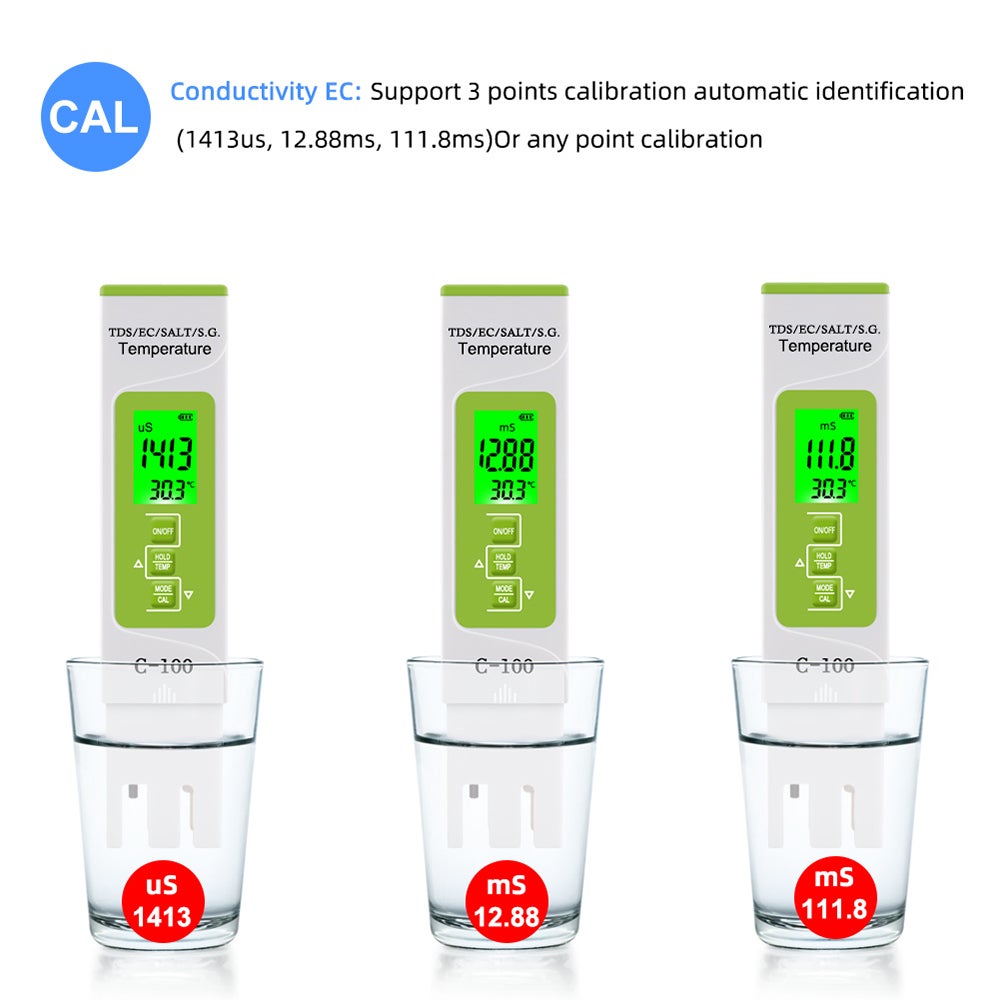 5 in 1 TDS/EC/SALT/S.G./température appareil de mesure numérique eau Quality moniteur testeur pour Pools Drinking Aquariums avec rétroéclairage - 3
