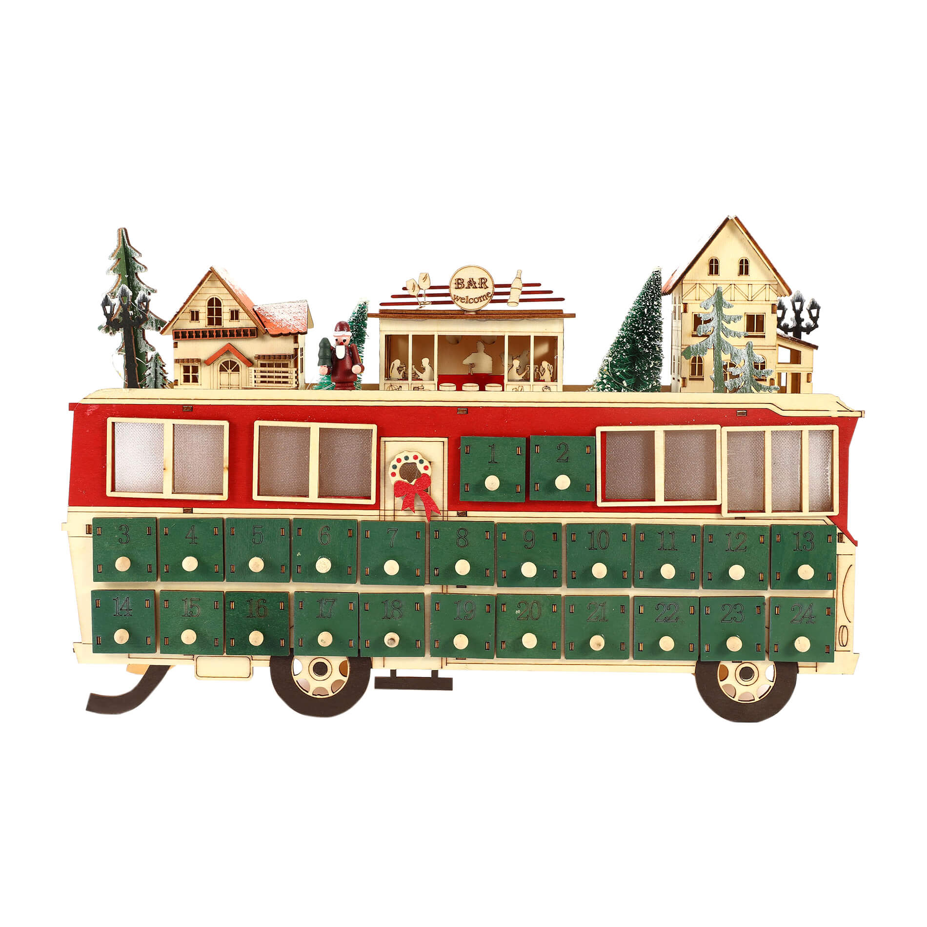 CALENDARIO AVVENTO TRENINO DI NATALE IN LEGNO 24 CASSETTI DECORAZIONI Natalizie 8052575741569