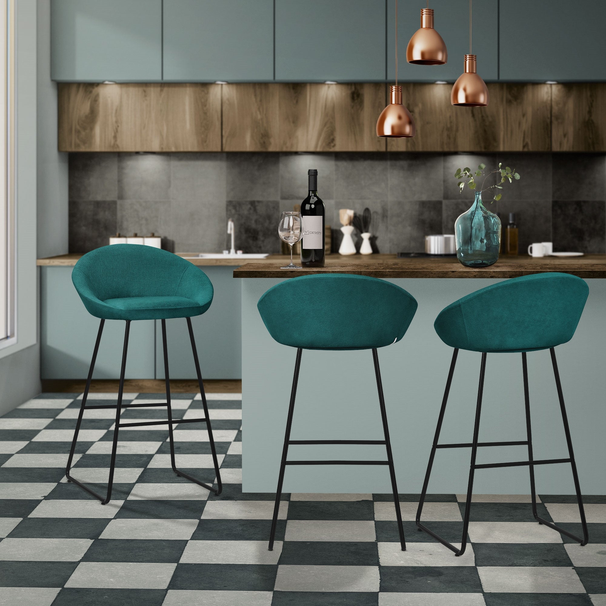 ML-Design zestaw 2 hokerów barowych benzyna 75cm tapicerowanych wygodne ergonomiczne krzesła z oparciem i podnóżkiem metalowa konstrukcja