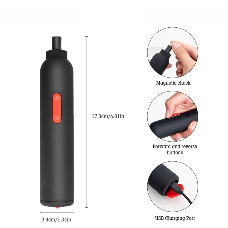Tournevis électrique sans fil rechargeable 3,6V, moteur puissant 230 tr/min, charge USB-C, 20 embouts compatibles avec meubles - 6