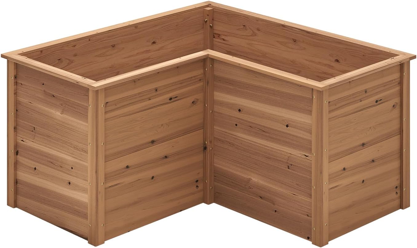 Carré Potager en Bois, Jardinière en Forme de L avec Base Ouverte pour Légumes, Fruits, Fleurs, Lit de Jardin Extérieur, 120x120x63cm (Marron) - 4