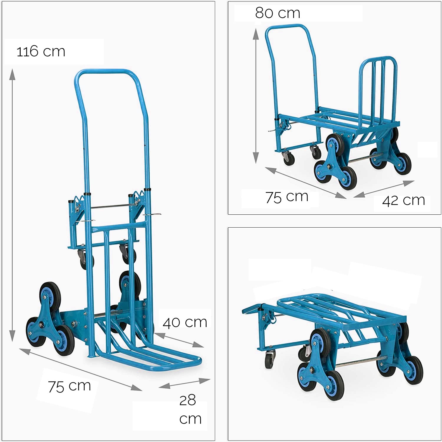 Chariot d'escalier avec 8 Roues, portée Max 200 kg, Chariot Porte-Colis Pliable - 2