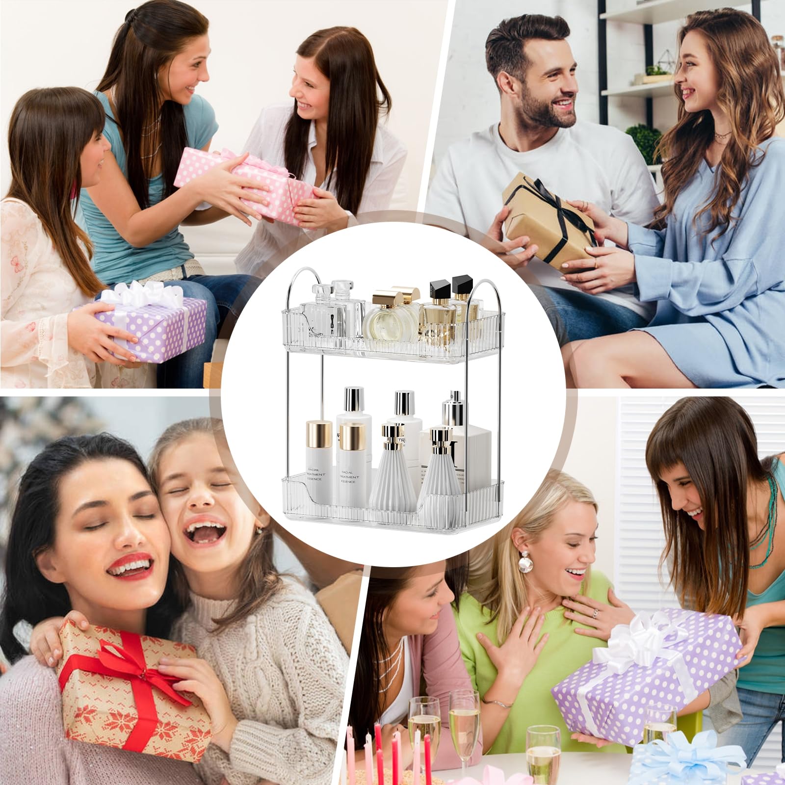 Organisateur de Maquillage et Cosmétiques,Rangement pour Salle de Bain,Présentoir à 2 Couches pour Parfum (Claire) - 7