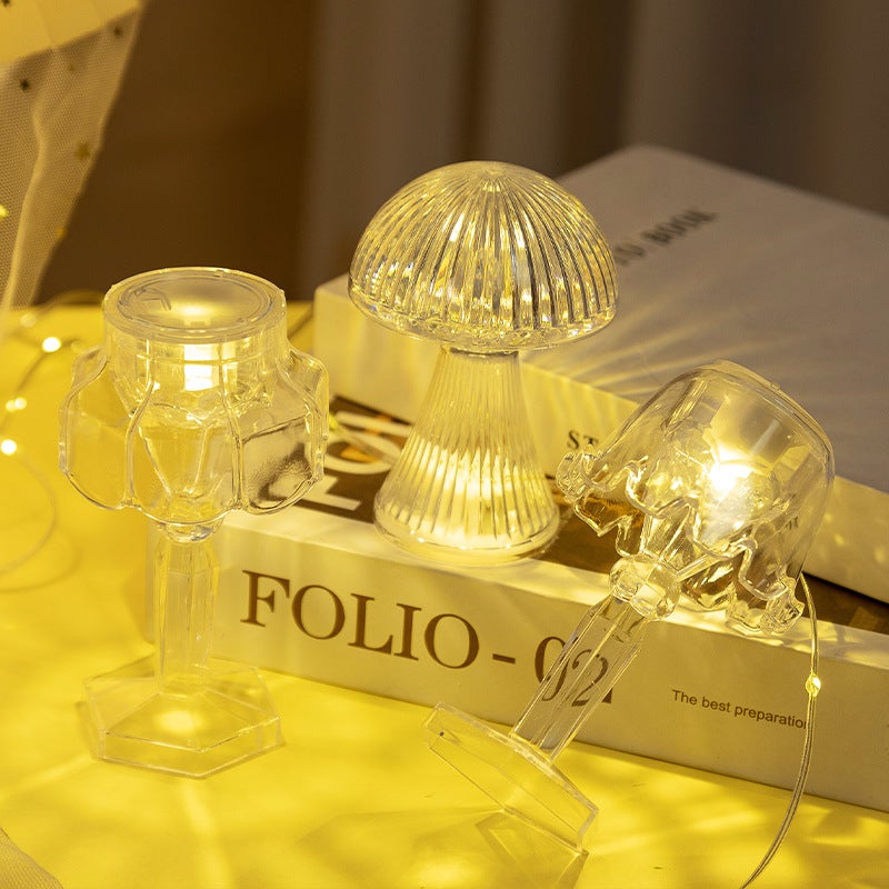 Bougies électroniques LED, veilleuses en diamant, lumières d’ambiance intérieures, stands de table 6,5 * 6,5 * 10 cm modèles de champignons - 3