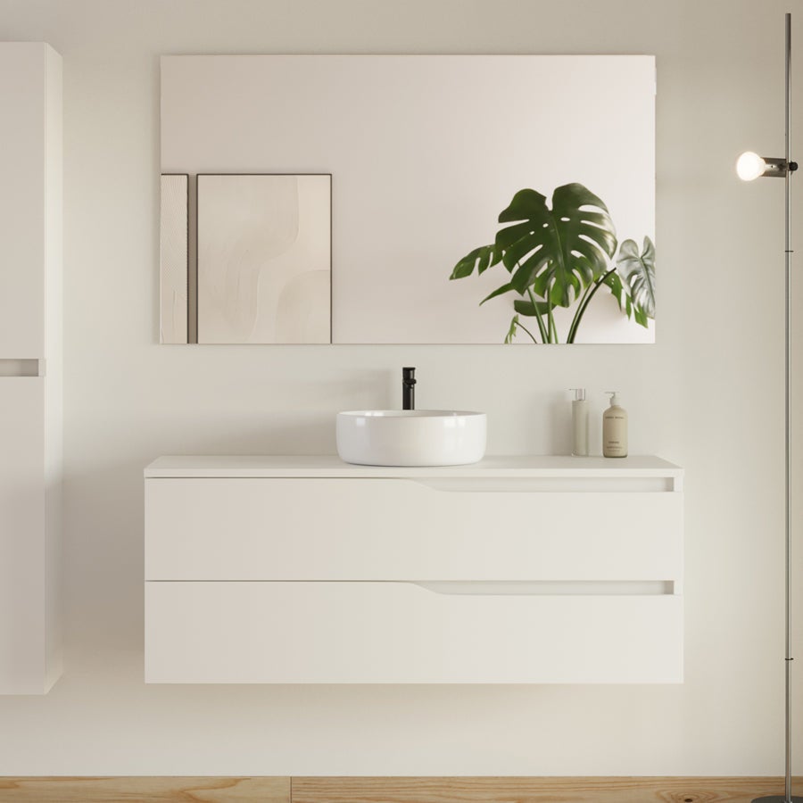 Meuble de salle de bain 120 avec plateau et vasque à poser - sans miroir - 2 tiroirs - blanc - LUNA - 3