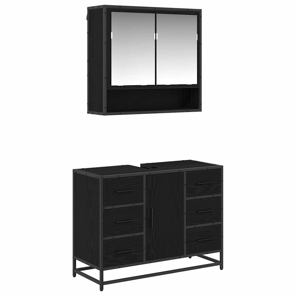 Juego de muebles de baño 2 pcs roble negro 80 x 33 x 60 cm