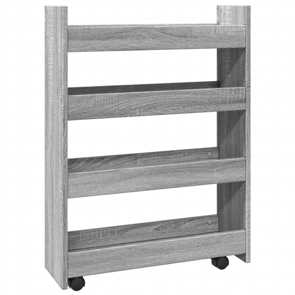 NANANARDOSO Carrello portaoggetti sottile a 4 livelli, scaffale per piccoli spazi, carrello con piano in legno e manico in metallo per spazi ristretti in cucina, bagno, lavanderia, nero