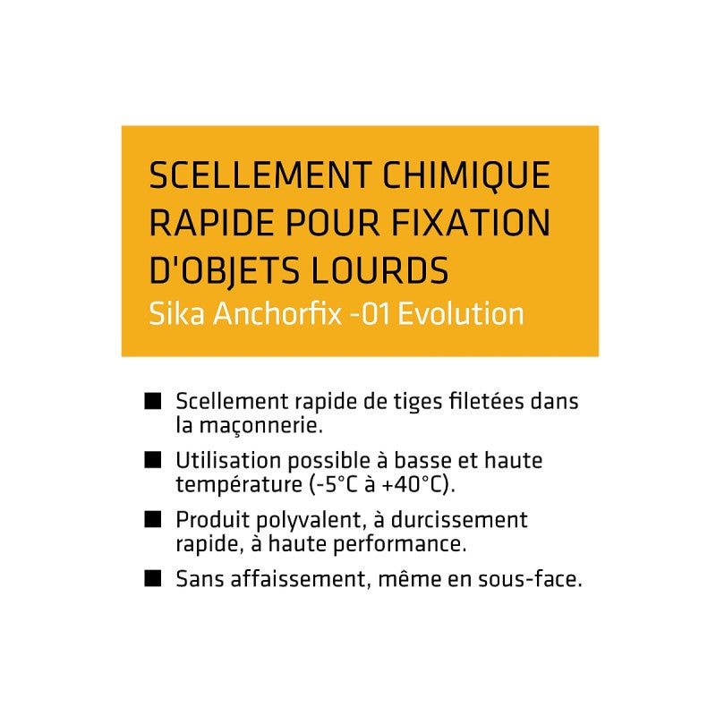 Résine de scellement chimique rapide SIKA Anchorfix-1 Evolution - Gris - 300ml - 5