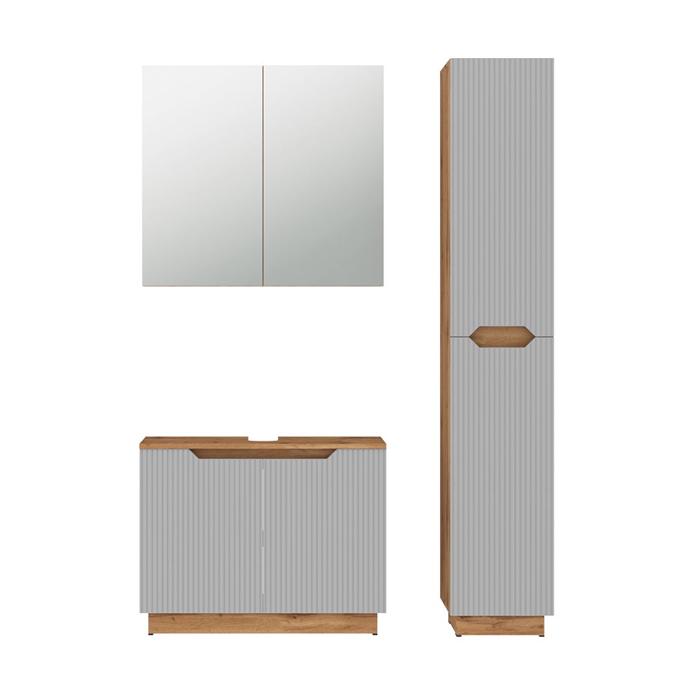 Vicco Zestaw mebli łazienkowych Lotta, Dąb/szary w paski, 3 części