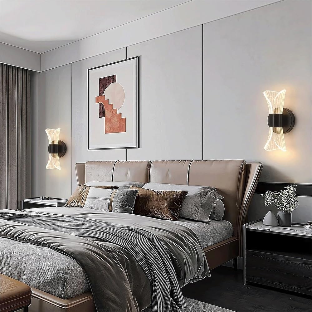 Nowoczesna lampa ścienna LED, ściemnialna, 10W, trzy kolory, do sypialni, salonu, przedpokoju (czarna) - 4