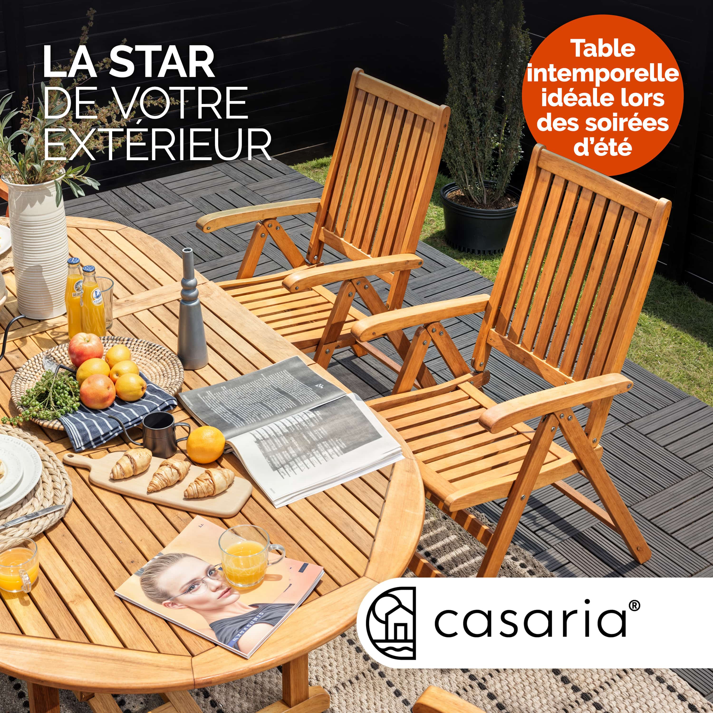 CASARIA® Table De Jardin Extensible Type Papillon 150-200 cm - Trou pour parasol - Salon de jardin bois - 200 x 100 x 74 cm - Pour 6 à 8 Personnes - 2