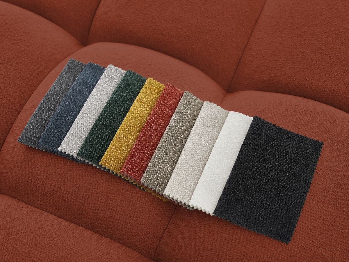 Canapé d'angle fixe EVEREST tissu texturé avec pouf BOBOCHIC 5 places ...