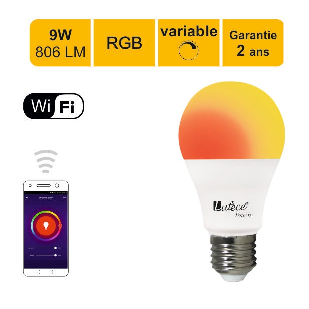 Ampoule connectée LED E27 9W 806Lm RGB Dimmable - compatible avec Alexa ou Google Home - garantie 2 ans