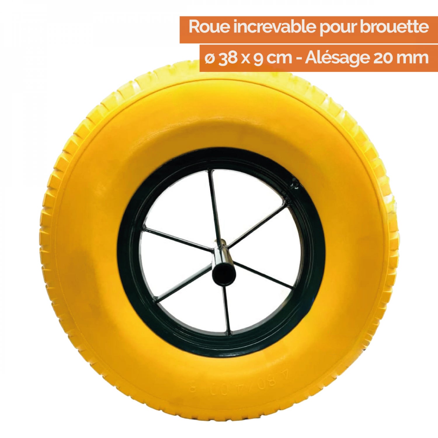 Roue increvable pour brouette 38 x 9 cm - Axe 20 mm - Axe 20 mm - Linxor - 2