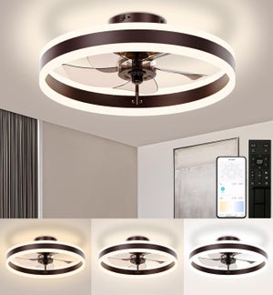 Ventilatore A Soffitto Con Luce LED Dimmerabile E Telecomando + APP: 6 Velocità, Motore Reversibile Per Estate/inverno. Design Moderno A Petalo, Diametro 60 Cm, Colore Nero. Silenzioso! - 2