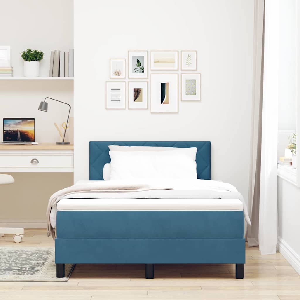 Cama Box Spring LED Azul Oscuro 120 x 200 cm Terciopelo | Leroy Merlin