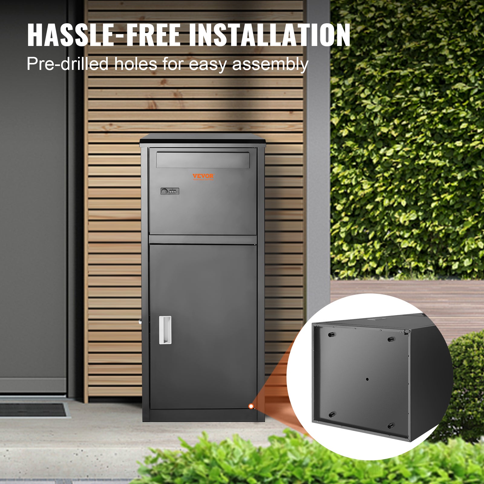 Boîte à Colis VEVOR 41,2x40,1x110,5cm Boîte aux Lettres Acier Galvanisé Verrouillable Code Autoportante Montage Sol Déflecteur Antivol Étanche IPX3 - 6