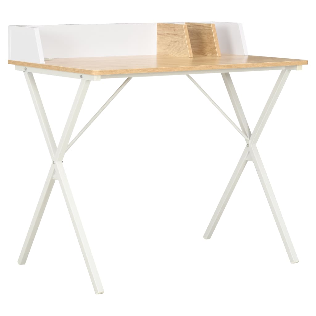 Bureau blanc et naturel 80x50x84 cm - COMFORTXL - 2