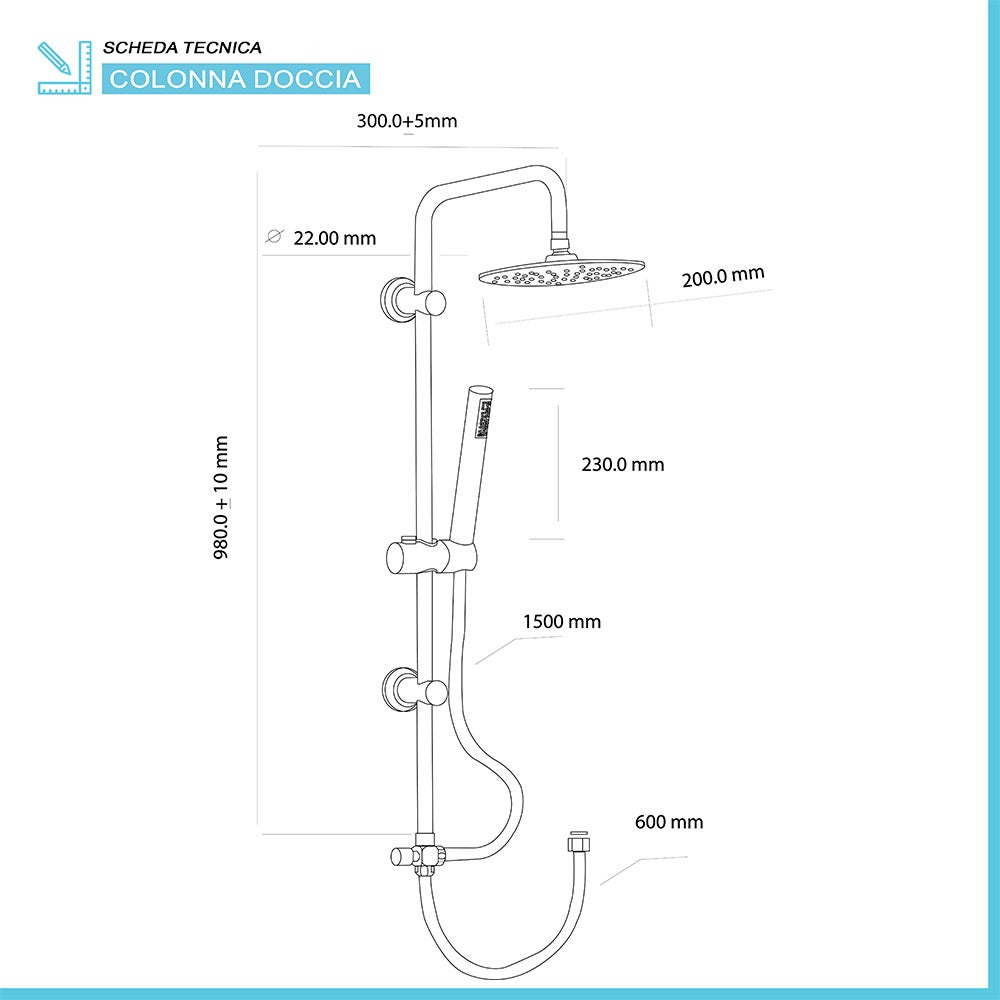 Colonna doccia nero opaco H 105 regolabile completa di soffione tondo e doccetta - 4