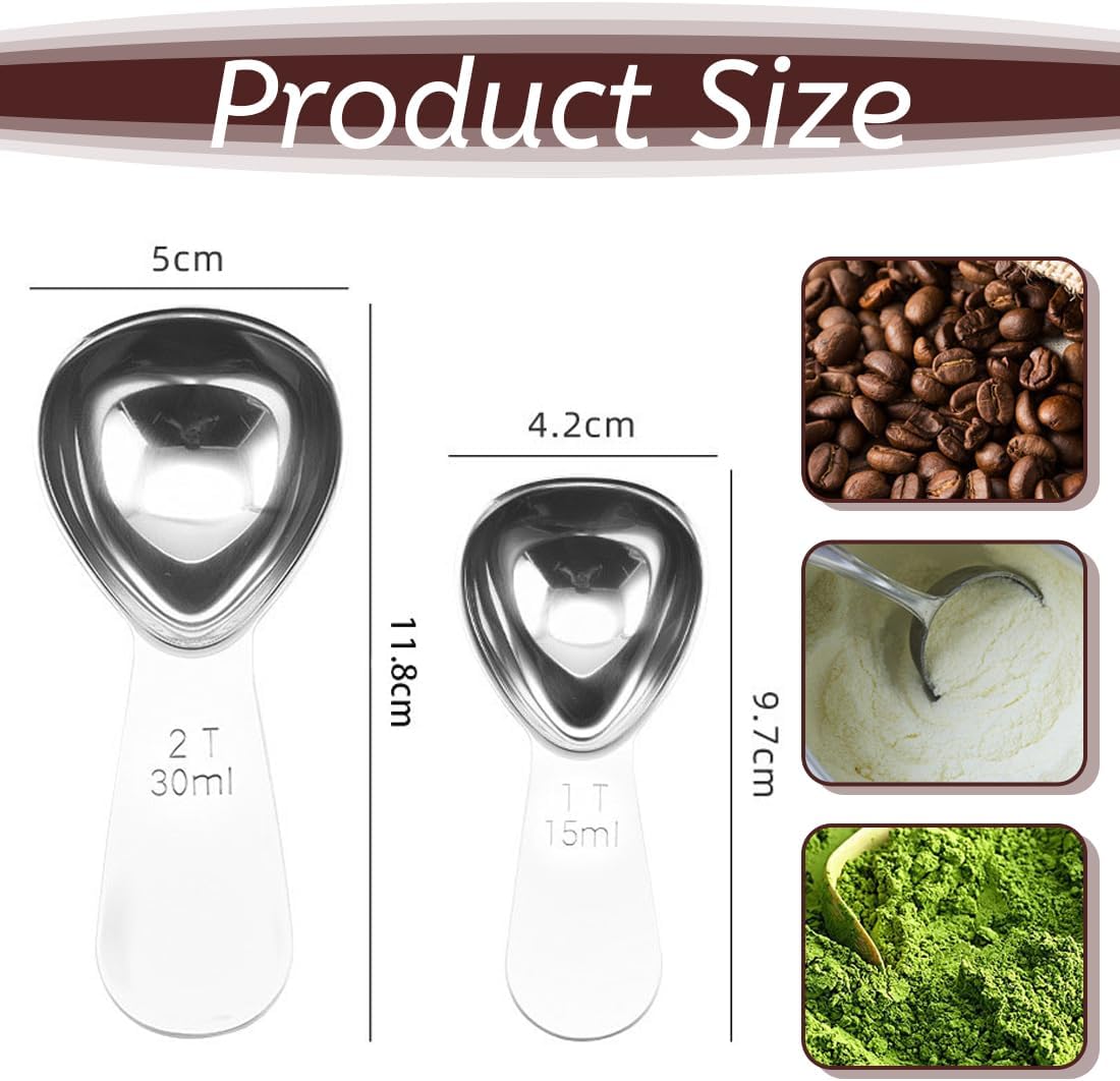 2-częściowe łyżeczki ze stali nierdzewnej, łyżki miarowe w dwóch rozmiarach, łyżki miarowe z ergonomicznymi uchwytami (srebrne, 30 ml, 15 ml) - 2
