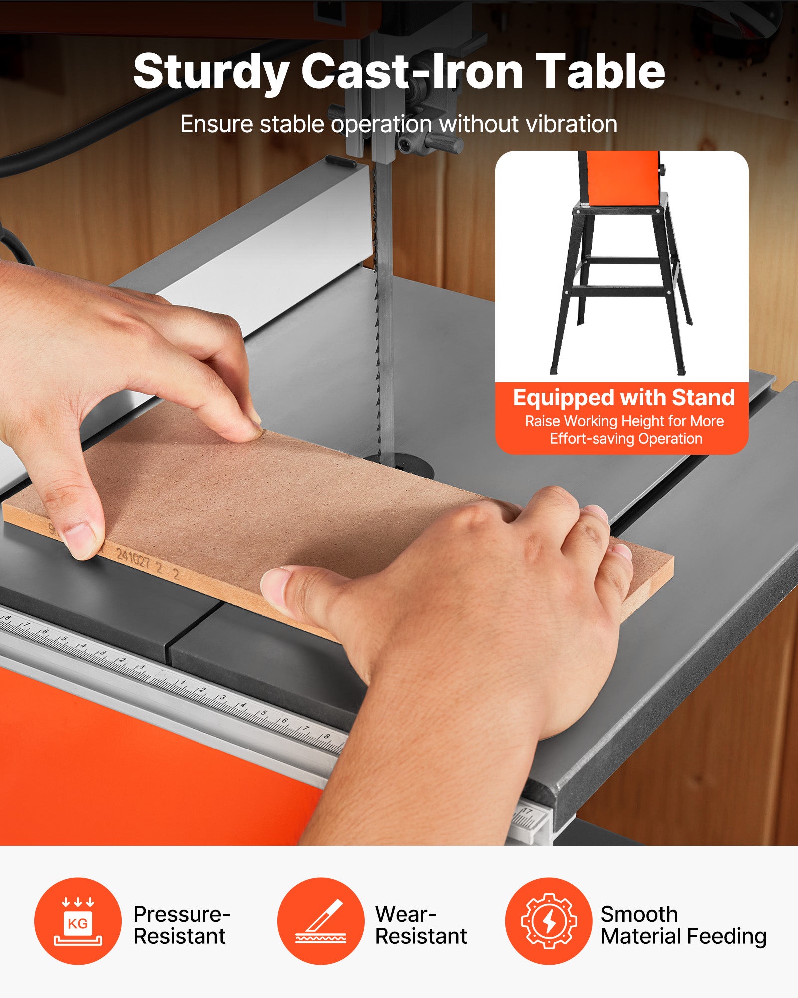 Scie à Ruban VEVOR Table avec Support 373&nbsp;W Largeur Coupe 254 mm Hauteur Coupe 160 mm Table Fonte 335x340 mm 2 Vitesses Éclairage de Travail 360° - 6