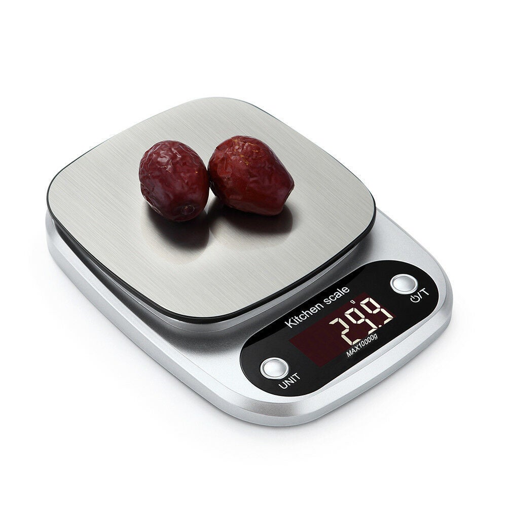 Cyfrowa waga kuchenna do pieczenia – od 1 g do 10 kg – stal nierdzewna – wysoka precyzja – ekran LCD, automatyczne wyłączanie, bateria w zestawie - 5