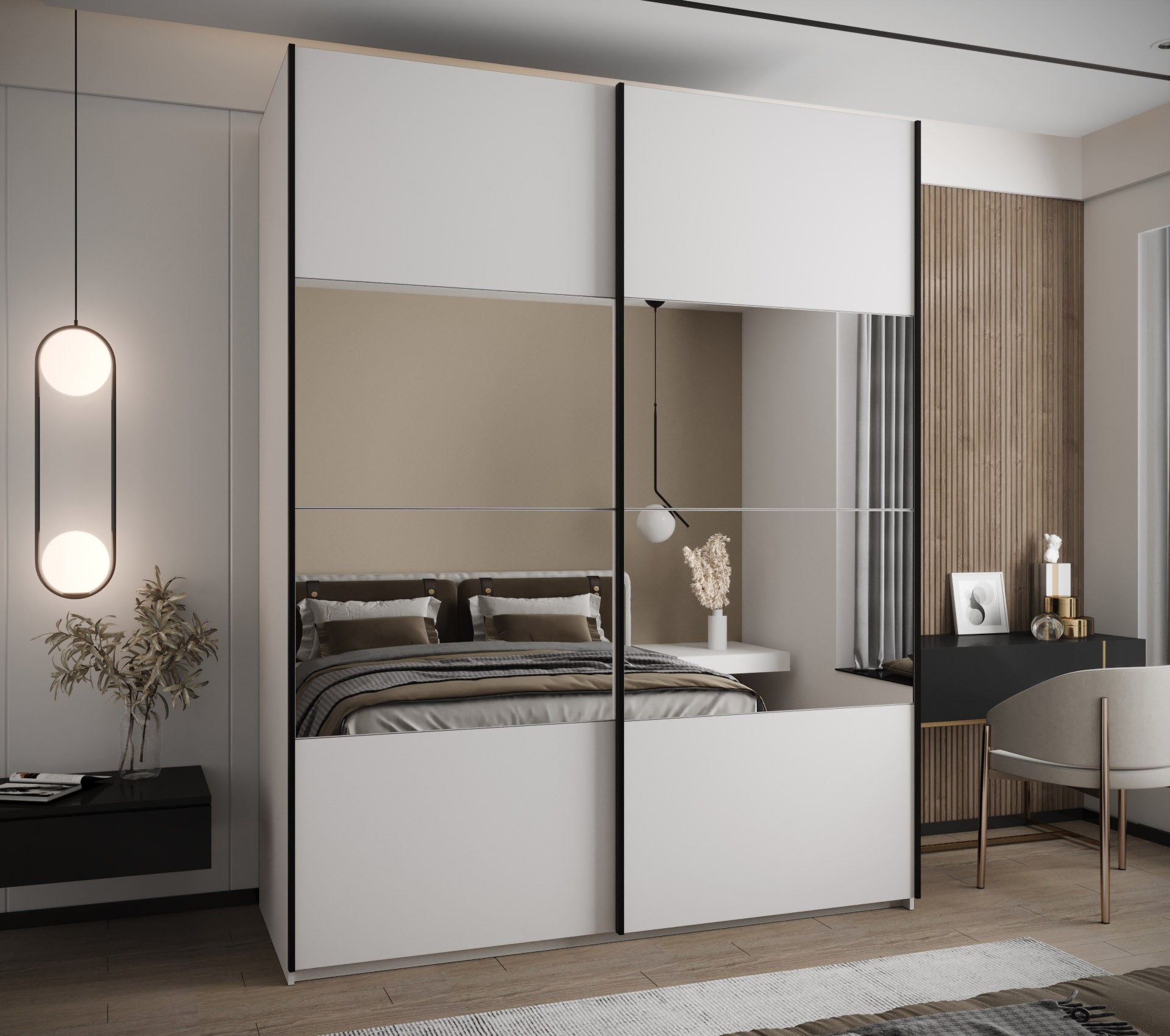 Szafa przesuwna wysoka Lux 4 190 x 64 x 245,5 cm biały + biały + u. czarny - Abiks Meble - 2