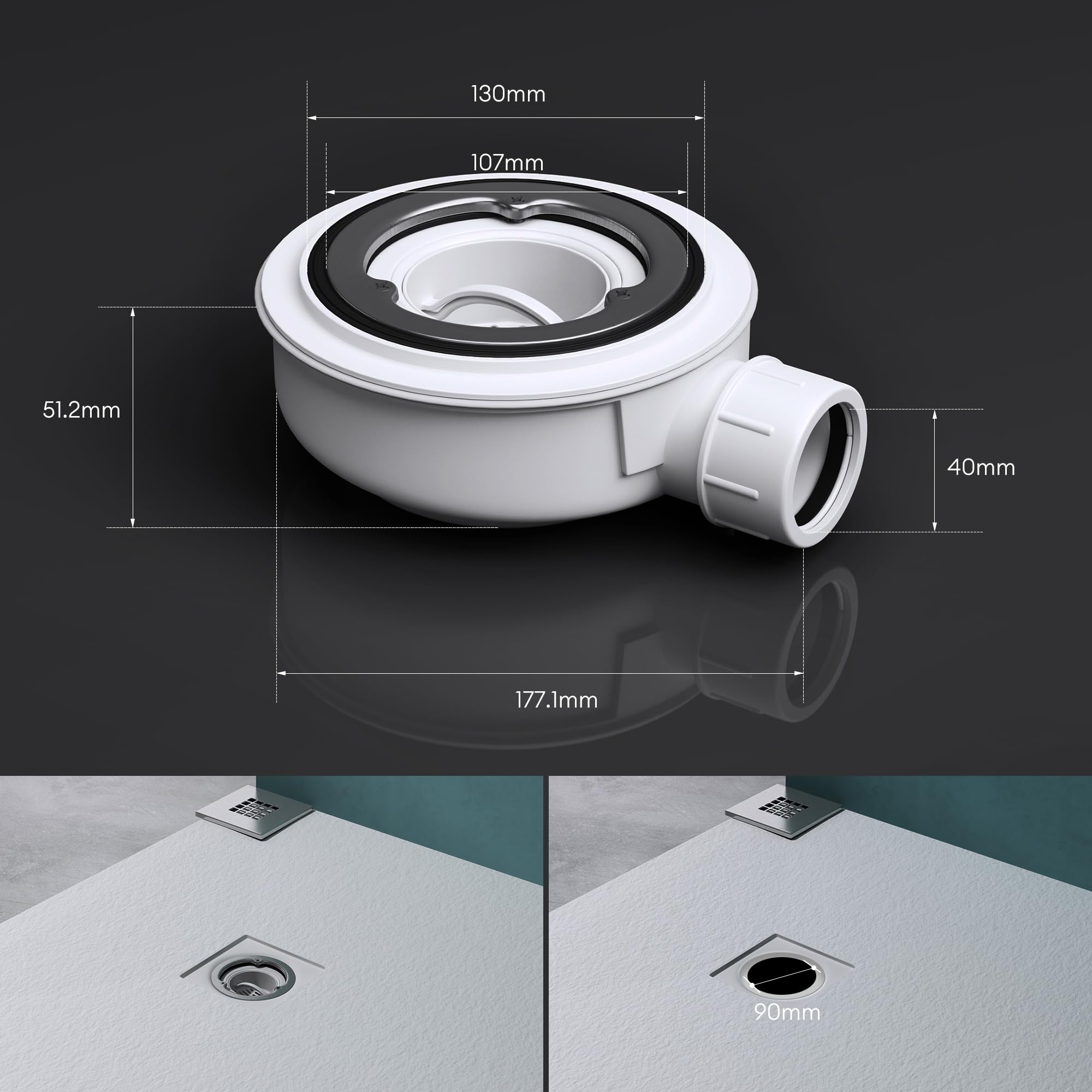 Mai & Mai Bonde de Douche pour Receveur de Douche 90mm Standard Bonde de Bac à Douche A06 - 7